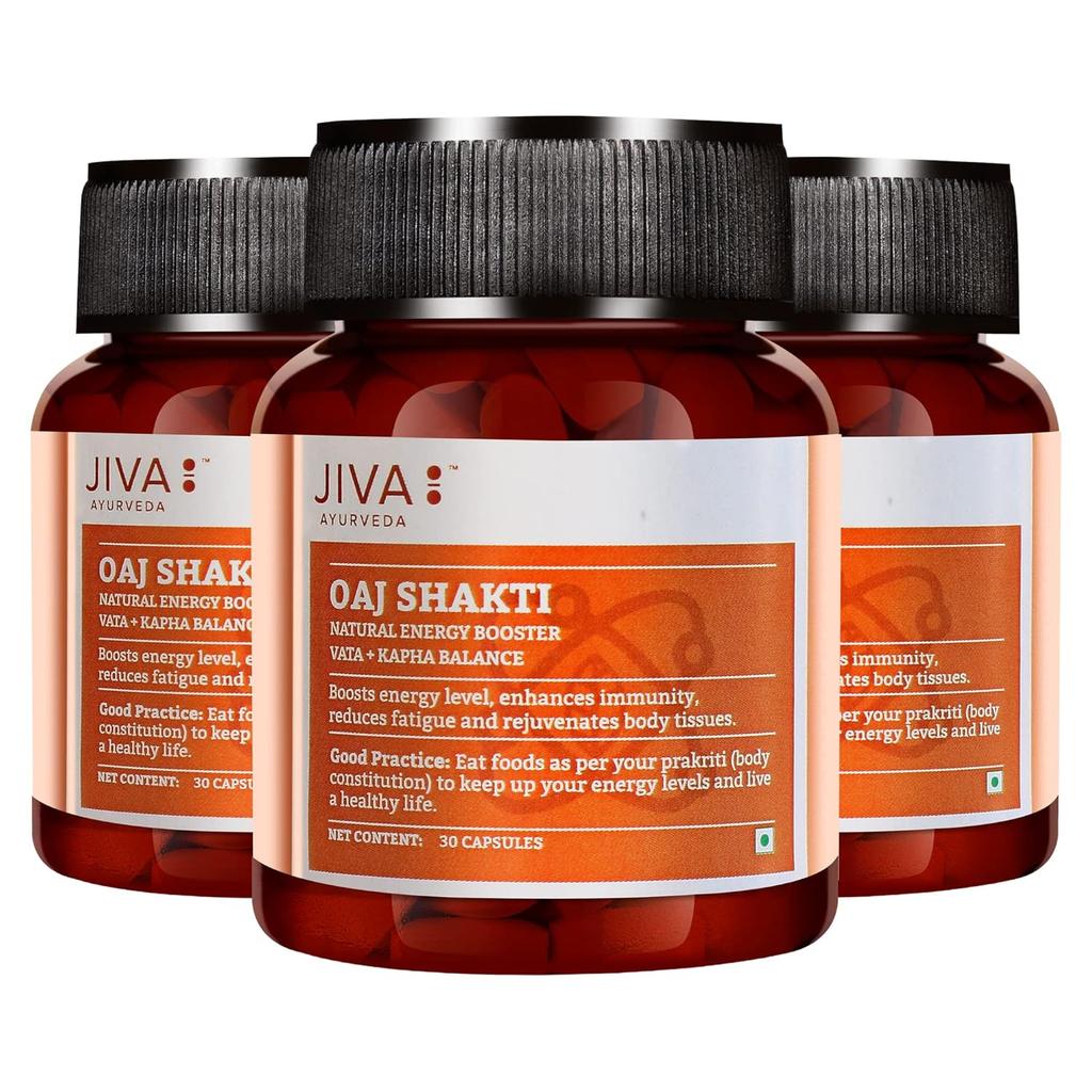 Jiva Oaj Shakti Capsules 30 Count X Pack of 3 for Physical Strength, Stamina Boost, Energy and Mental Performance