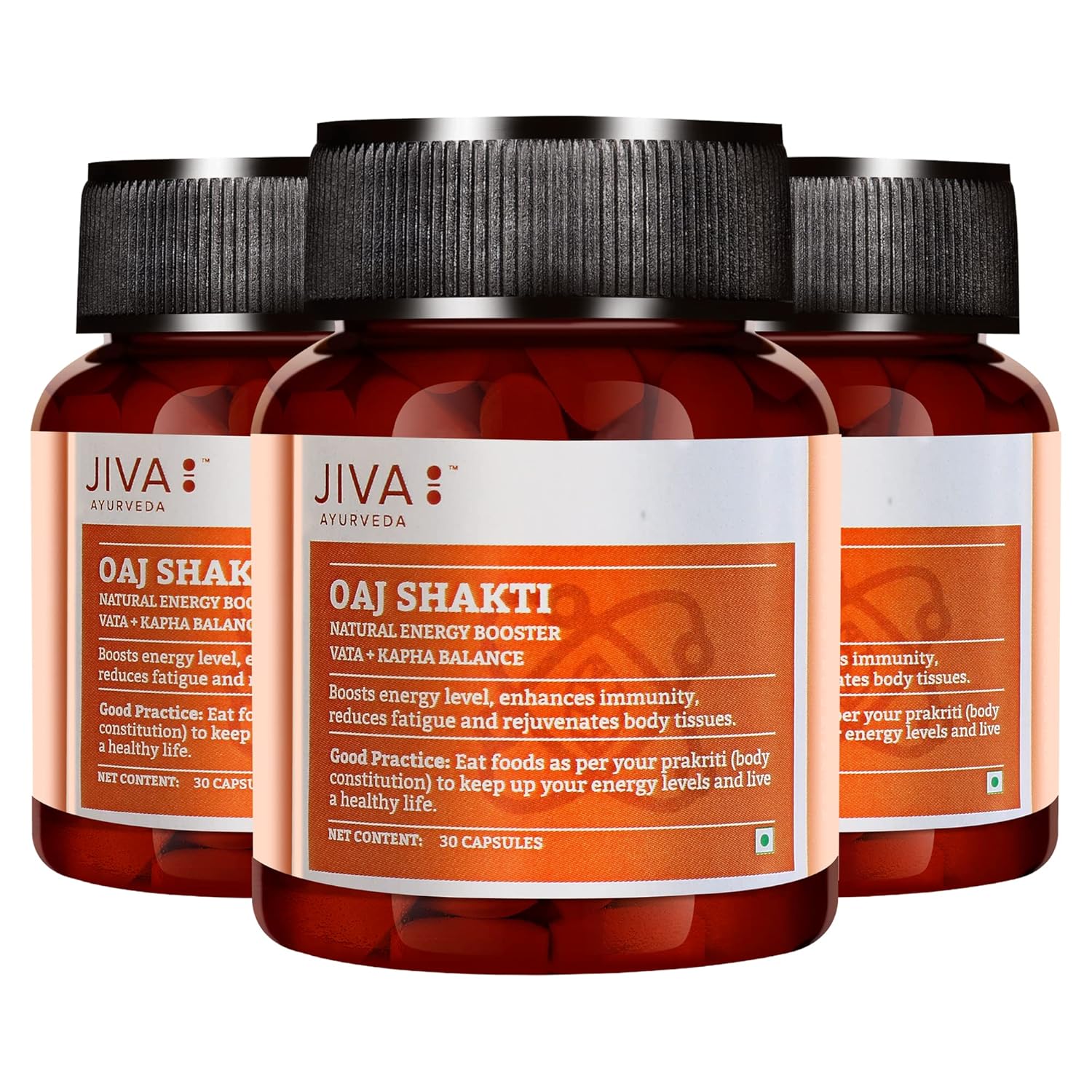 

Jiva Oaj Shakti Capsules 30 Count X Pack of 3 for Physical Strength, Stamina Boost, Energy and Mental Performance