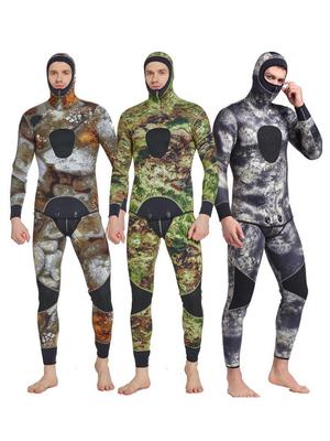 Men's 5MM Camouflage Wetsuit with Long Sleeves for Fishing & Hunting - Two-Piece Free Diving Suit