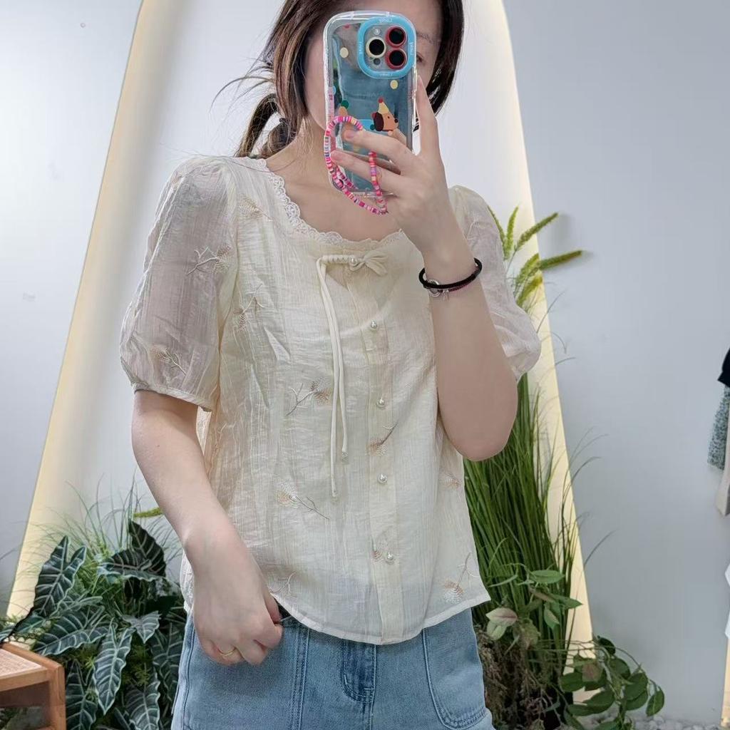 Lagogo New Chinese Style Women's Short-sleeved Shirt