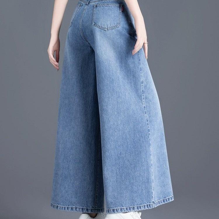 Women's Light Wash Wide-Leg Denim Pants - Spring/Summer 2026, Nine-Tenths Length, Loose Fit