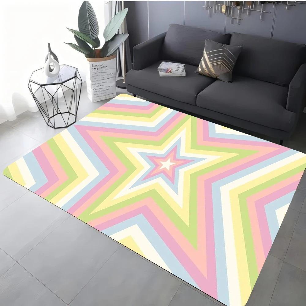 Modern Star Heart Print Rug For Living Room Sofa Bedroom Floor Non-Slip Cozy Home Decor Gift
