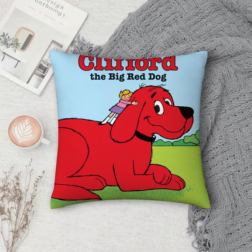 Cartoon Clifford the Big Red Dog Pillow Case Square DoubleSided Printing Short Plush Sofa Cushion Cover Bedroom Bedside Pillow