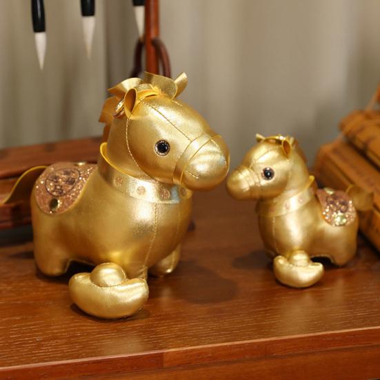 Golden Horse Plush Doll Horse Brings Wealth Zodiac with PP Cotton Filling Chinese New Year 2026 Gift for Home Decor & Blessings