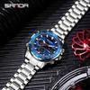 SANDA Stereoscopic Dual Display Watch Men's Steel Band Sunday Date 12/24 Hour 5ATM Waterproof Night Light Alarm Clock