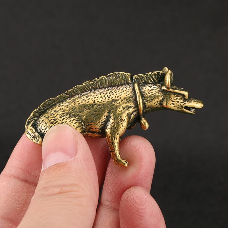 Brass Hyaenidae with Glasses Statue Miniatures Figurines Desktop Ornaments Vintage Home Decorations Accessories Crafts