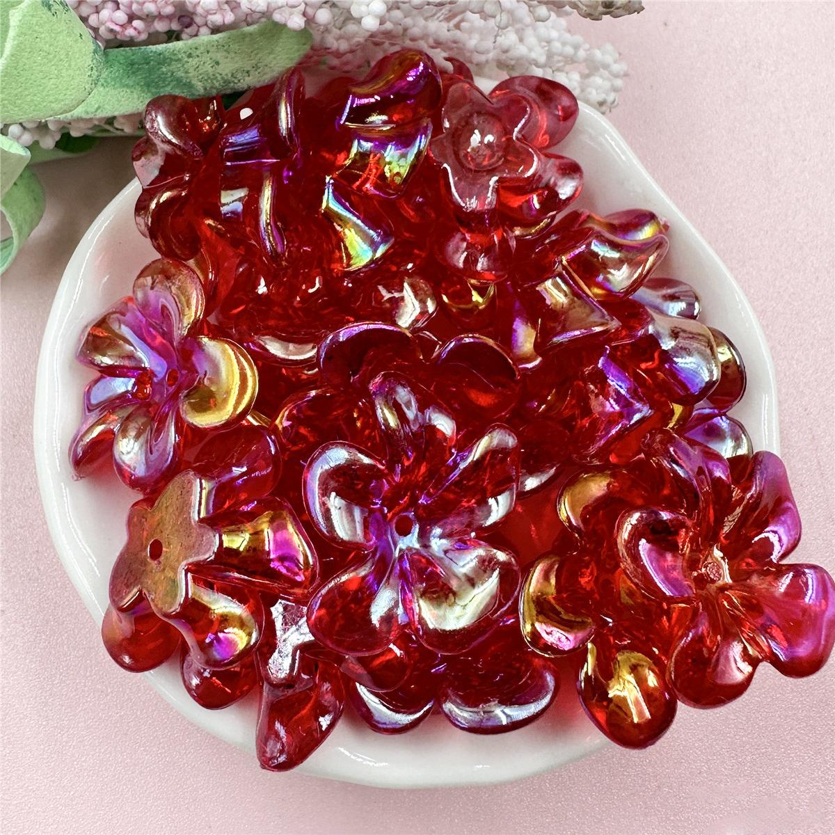 

Необычные ожерелья с маркировкой ювелирных изделий, большие цветочные бусины, модные УФ-цвета, акрил 21,4*23,6 мм для серег, прозрачные 10 шт., материалы ручной работы своими руками красный