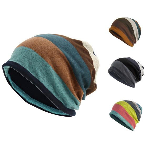 Unisex w paski luźna czapka typu beanie Ciepła jesienno-zimowa czapka z czaszką w stylu hip-hopu