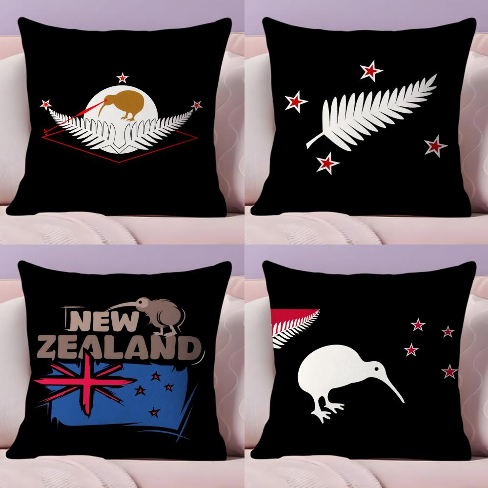 New Zealand Kiwi Flag Cushion Cover Plush Fabric Soft Double-Sided Printed Invisible Zipper Sofa Pillow Case Home Decor