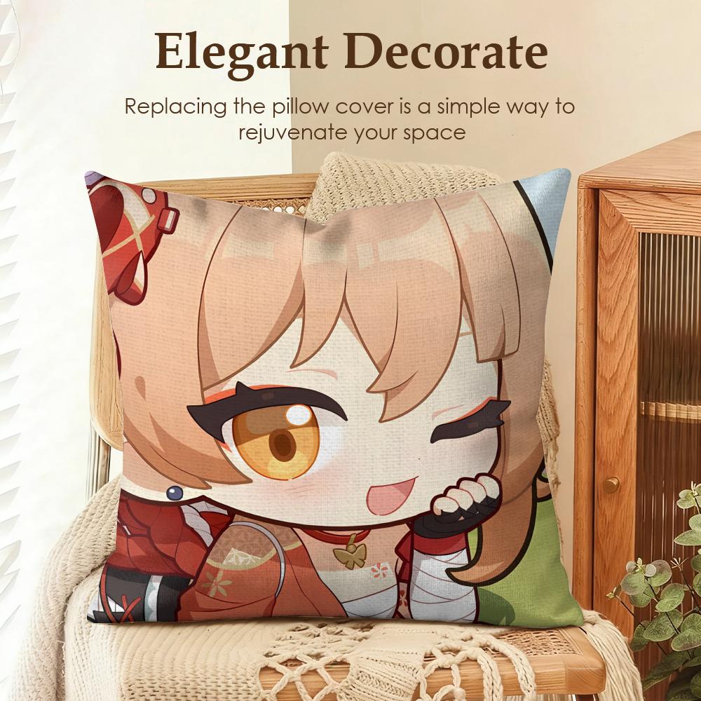 Yoimiya Cute Genshin Impact Cushion Cover Natural Linen Organic Fabric Double-Sided Printing Sofa Home Decor Gift Pillow Case