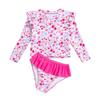 Jenter Solbeskyttende Badedraktsett Todelt Rash Guard Langermet Badebukse Tankini med Bikinibunn Blomstertrykk Barn Strandklær