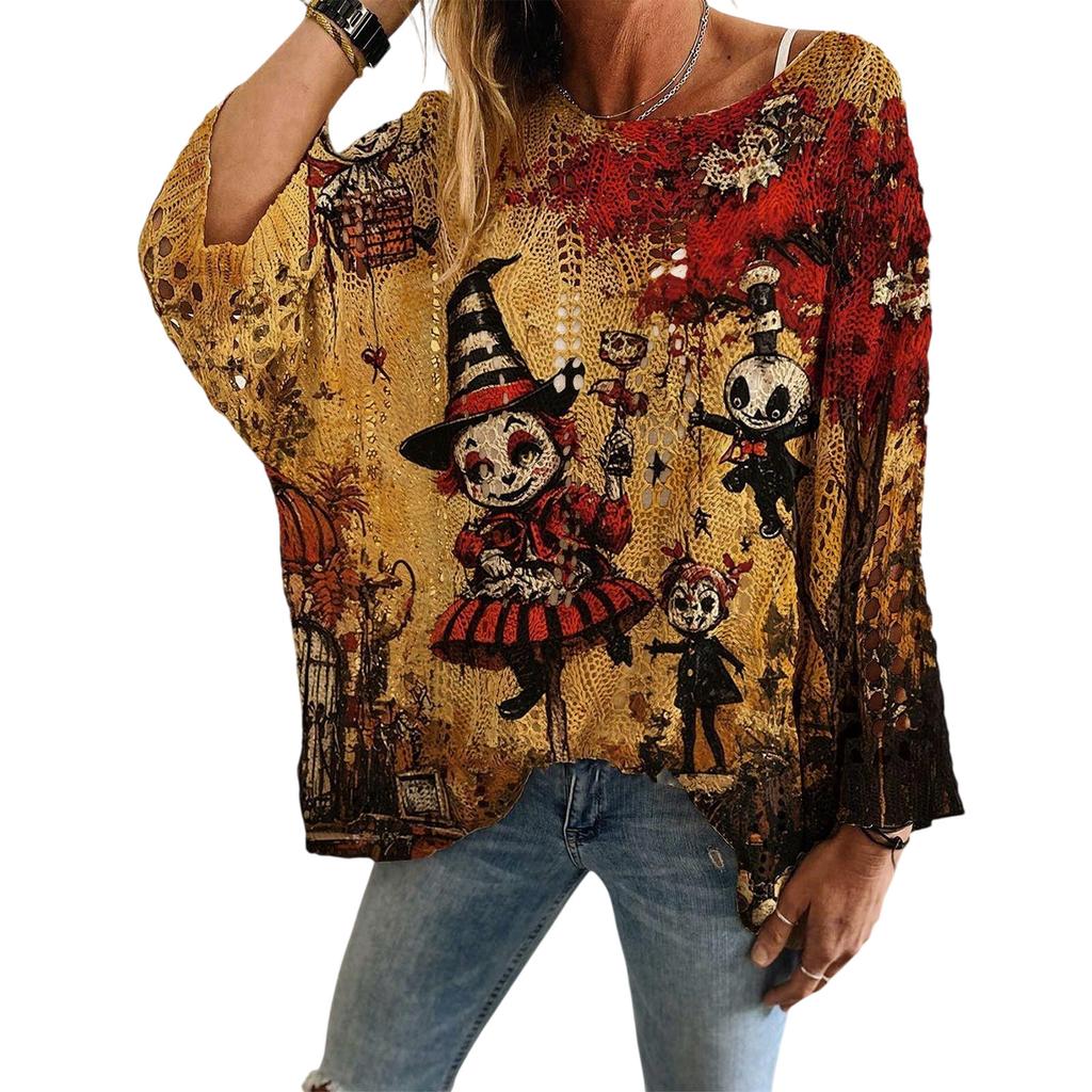 Women's Halloween Print Knit Pullover Sweater Top