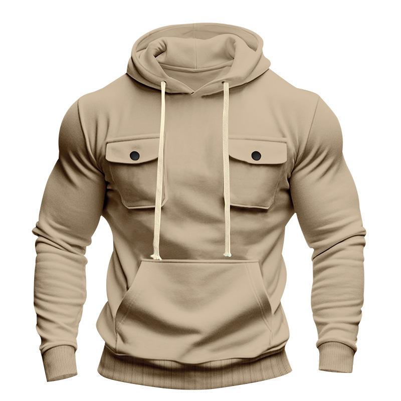 Autumn and Winter Heavyweight Men's Loose Outdoor Sports Velvet Hooded Multi-pocket Casual Workwear Sweatshirt for Men