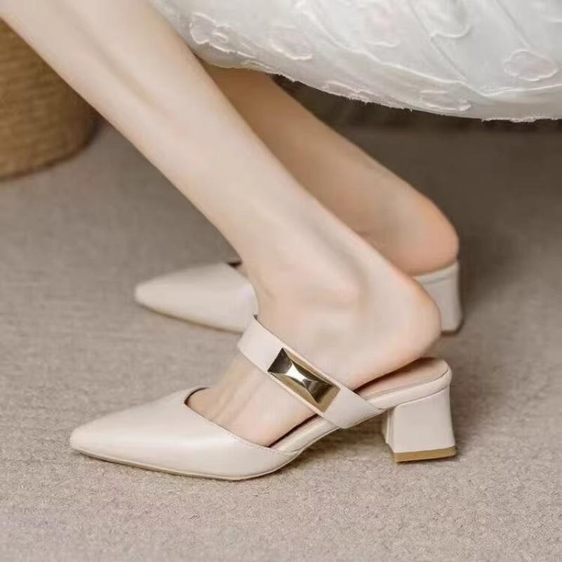 Baotou Thick Heel Semi-cool Slippers Women's Summer Outer Wear Summer New Fashion Lazy Shoes Shoes