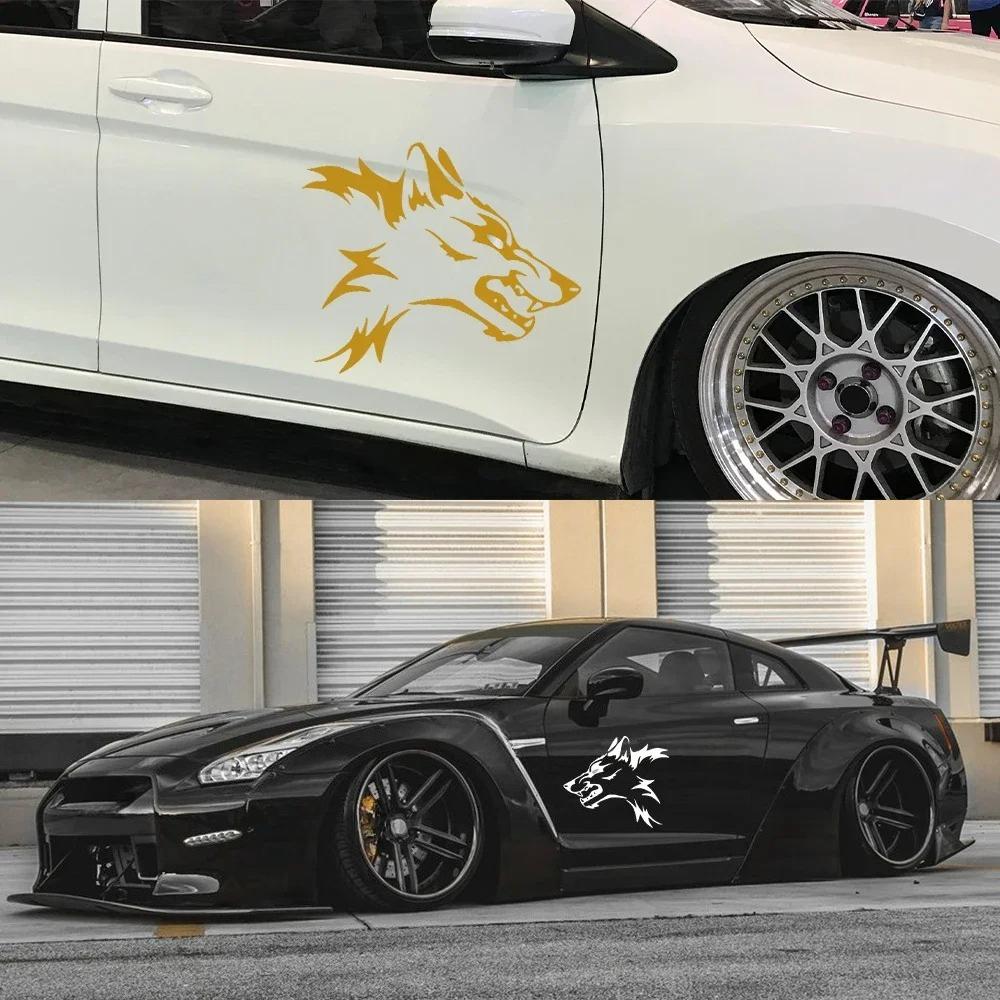 2Pcs Creative Wolf Head Car Door Side Skirts Stickers Self Adhesive Cool Vinyl Decals Auto Body Decoration Stickers Accessories