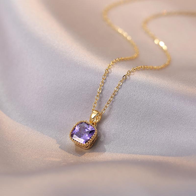 Women's Colorful Zircon Geometric Pendant Necklace - New Design, Fashionable Clavicle Chain