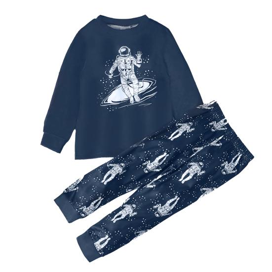 

Милый пижамный комплект из 2 предметов, одежда для отдыха, узор «Астронавт-грузовик», топы с длинными рукавами и штаны, детская осенне-зимняя одежда для мальчиков и девочек US 5 темно-синий