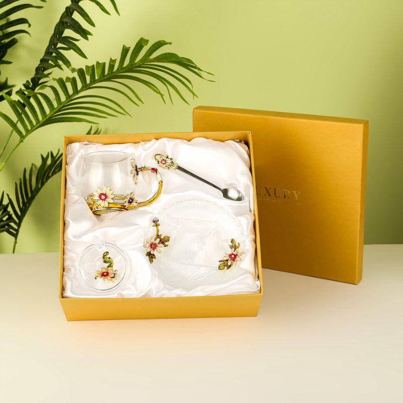 Daisy Enamel Flower Tea Cup - Heat-Resistant Crystal Glass for Home, Office, or Festival Gift