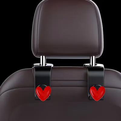 2PCS Cute 3D Love Car Seat Headrest Hook - Universal Vehicle Storage Organizer for Handbags, Wallets, and Jackets