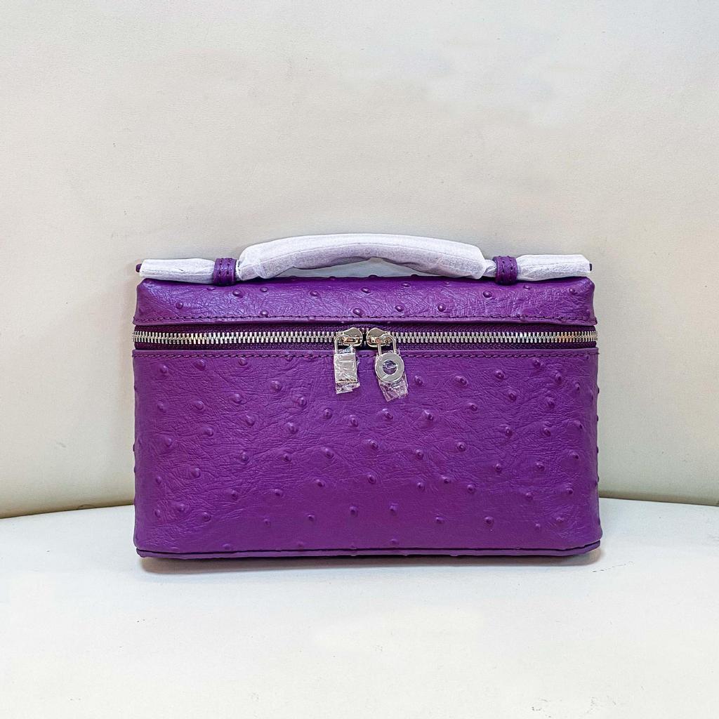 2026 New Head Layer Leather LP19 Lunch Box Bag Fashion Ostrich Pattern Fashion Versatile Single Shoulder Crossbody Makeup Bag