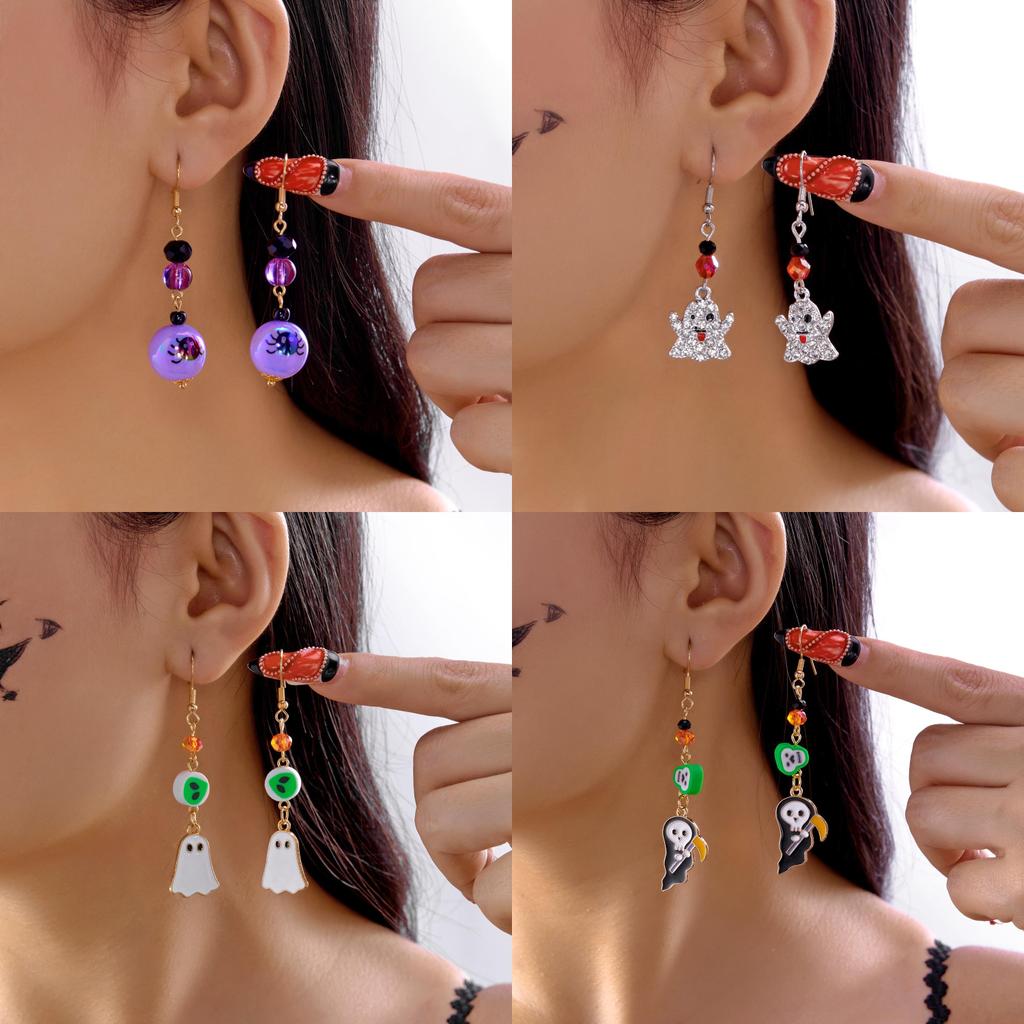 Festive Halloween Earrings With Skull Pumpkin Bat And Rhinestone Accents For Holiday Celebrations
