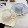 Small fresh plaid lace strap, big eaves, fisherman's hat, children's spring and summer sun protection, UV protection, sun hat, all-match tide
