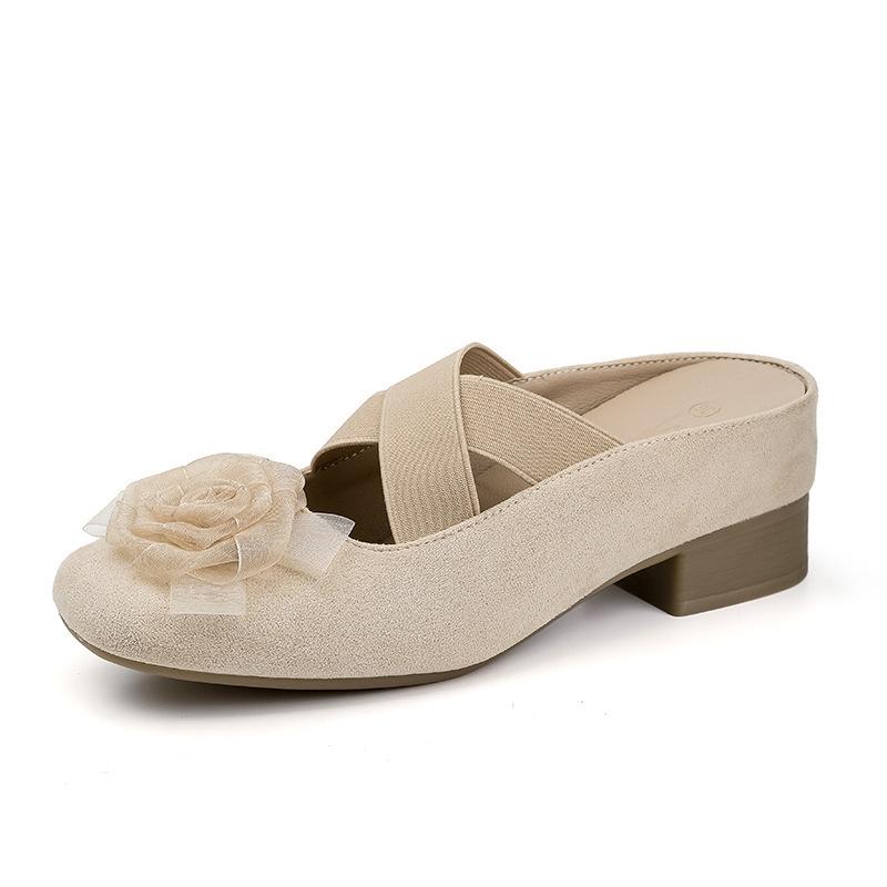 

Sheepskin version~ 6cm small person inner height increase camellia bag head half slippers women wear thick heel sandals summer pedal 35