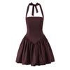 European Style 2025 Women's Slimming Halter Neck Puffy Skirt Dress
