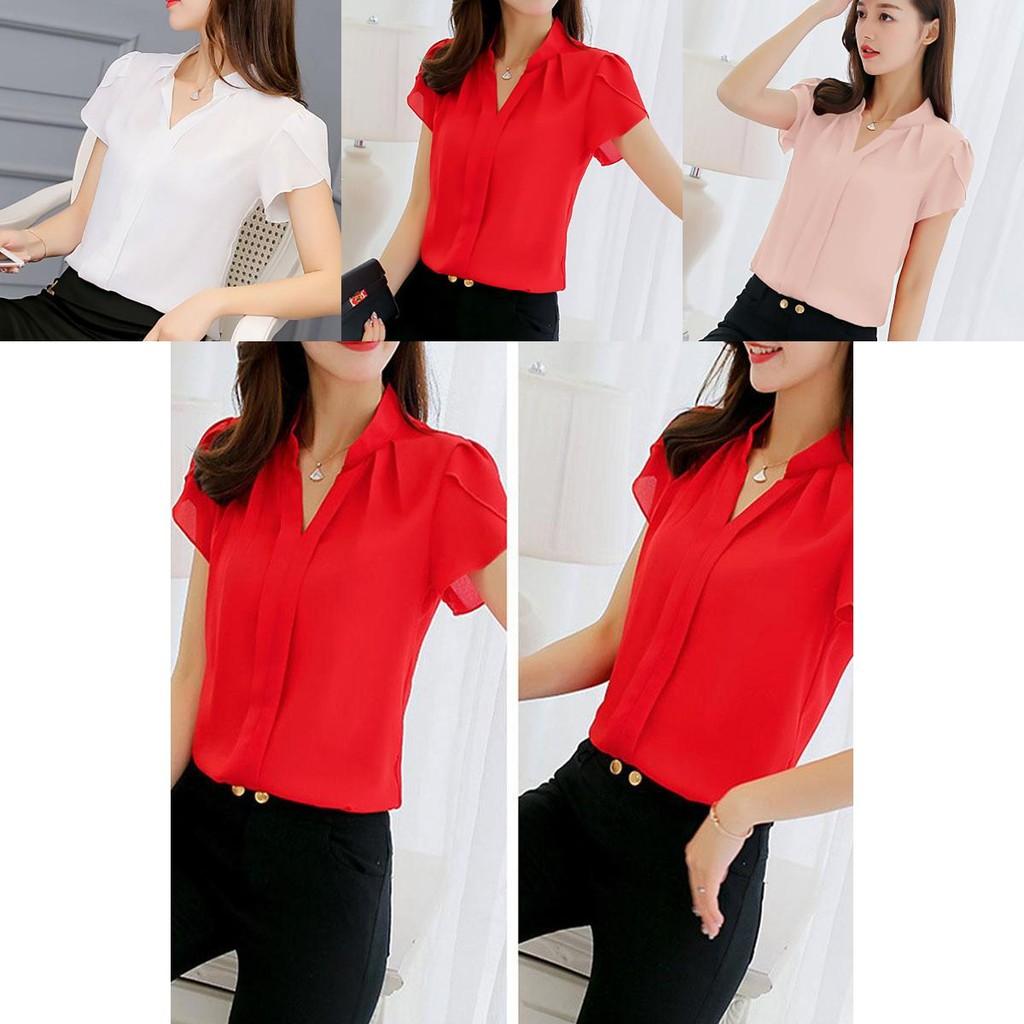 Elegant Women Casual Short Sleeves Chiffon Shirt For Summer Office And Formal Wear