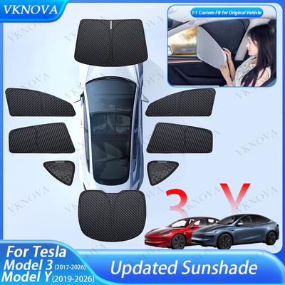 Parasol de Privacidad Mejorado Para Tesla Nuevo Modelo 3 Y 2026 2025 Parasoles para Ventanas Delanteras Laterales Parabrisas Oscurecimiento para Acampada al Aire Libre
