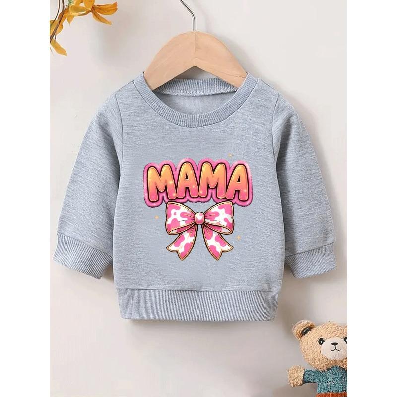 European Size Cute Printed Pattern 0-3 Years  Comfortable Spring Lightweight Crew Neck Sweatshirt with Bow Design Highlight, Suitable for Outdoor