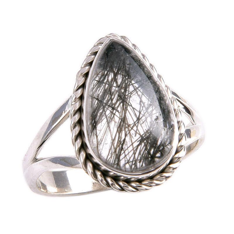Natural Black Rutile Gemstone 925 Solid Sterling Silver Jewelry Ring S.7.5 R1l04