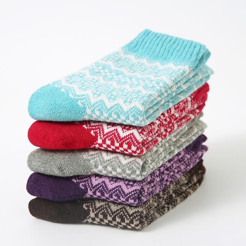 5/10 Pairs Comfortable Casual Women's Double Layer Wavy Pattern Wool Socks Autumn Winter Thickened Retro Mid Calf Socks Warm Women's Socks