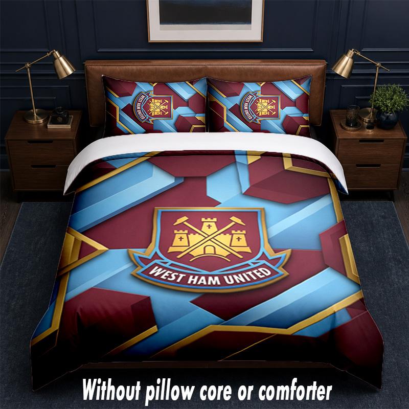 Set Biancheria da Letto West Ham United Football Design 1 Copripiumino + 2 Federe Morbido Traspirante Biancheria da Letto per la Casa