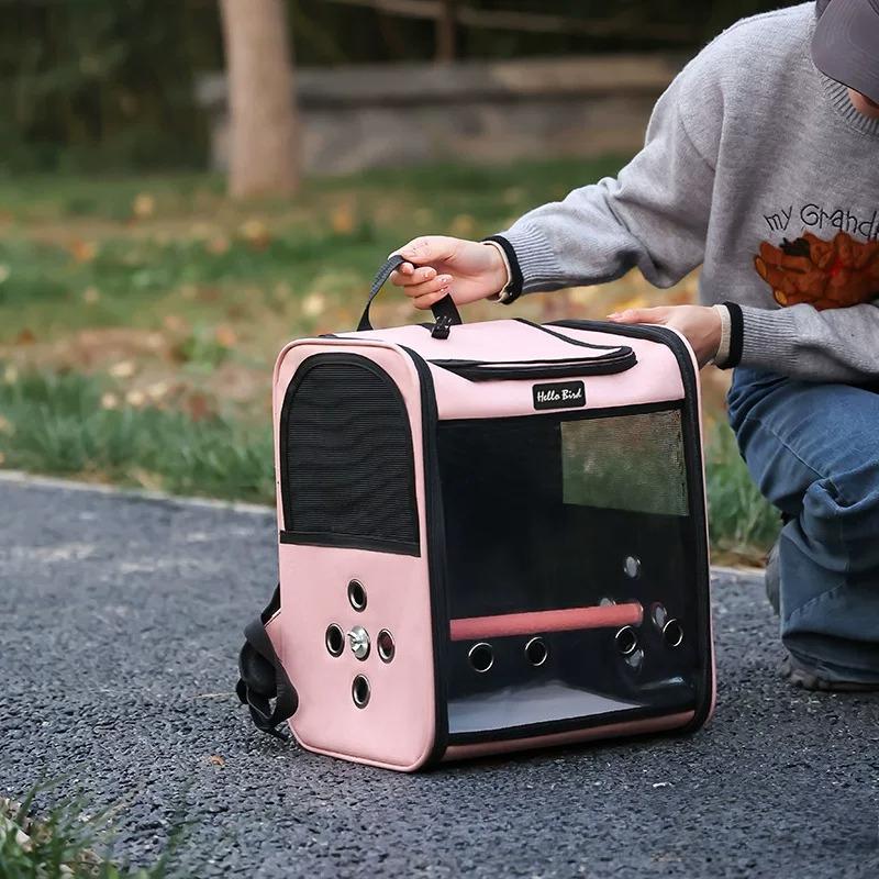 Transparent Visible Parrot Backpack Carrier with Perch Portable Handheld Double Shoulder Travel Bag for Small Birds Pet Parrot