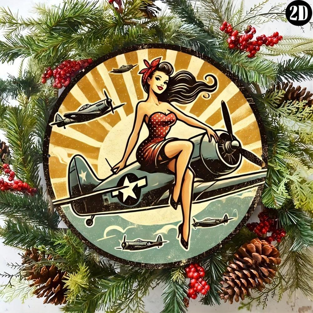 Vintage Pinup Girl Aviation Metal Tin Sign 8 Inch Retro Wall Art for Home Bar Cafe Gift