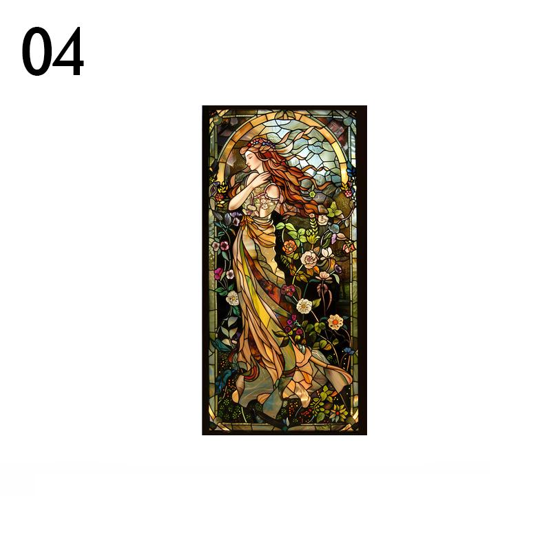 

European Retro Church Stained Glass Window Film Balcony Window Sliding Door Privacy Film Static Cling Translucent Stickers (as the picture,30x60cm)