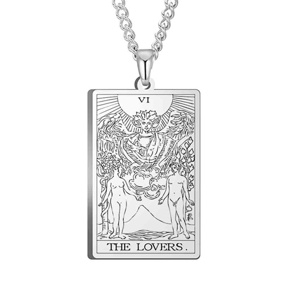 Stainless Steel Tarot Card Pendant Necklace - Men's Retro Hip Hop Style