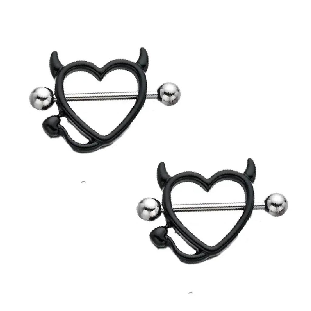 1 Paar 316L Edelstahl Brustwarzenringe für Damen Teufel Liebesherz Design Körperschmuck Mehrere Farben