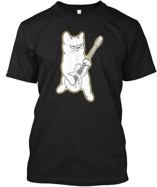 Cat Playing Guitar With Attitude Funny Oi T-Shirt Made in USA Size S to 5XL L