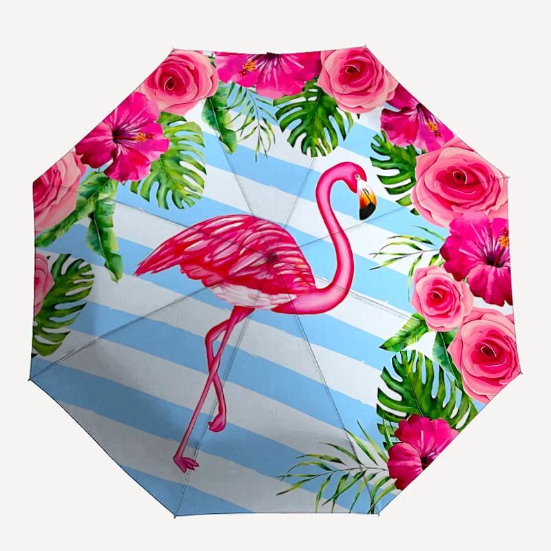 1pc Flamingo Tropical Flowers Automatic Umbrella - Automatic Opening And Closing, Sturdy Iron Frame, Portable Folding Design Yy251018153