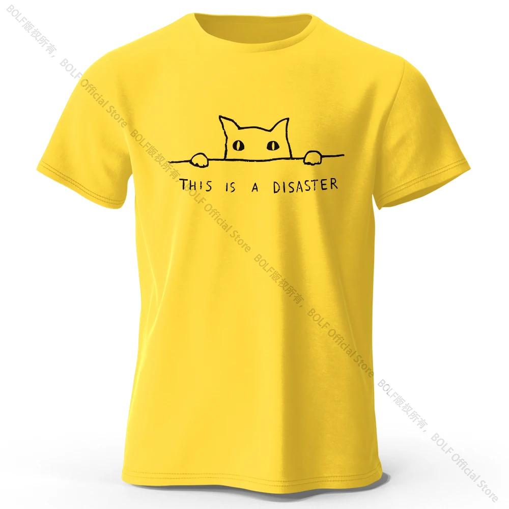 Minimalist Line Cat Print 100 cotton top Soft breathable round neck short sleeve T-shirt for men and women can be simple fashion