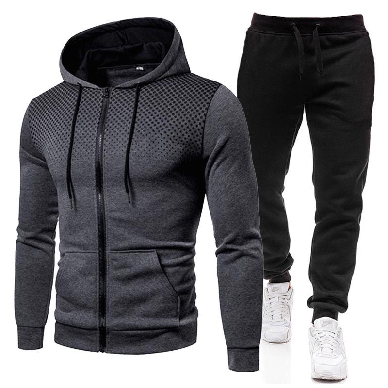 Men's Trendy Polka Dot Sports Hoodie and Sweatpants Set for Spring/Autumn