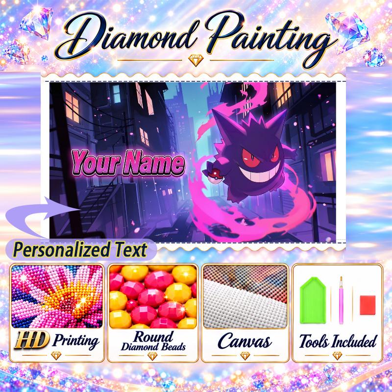 Personalized Gengar Diamond Art Custom Name 5D Diamond Painting Full Drill DIY Craft
