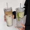 Large Capacity Transparent Glass Straw Cup with Lid for Office Drinks: Milk Tea, Coffee, Americano, Latte, Juice