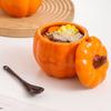 Cute Pumpkin Seasoning Jar Kitchen Seasoning Box Ceramic Stew Pot Home Stew Soup Steamed Egg Bowl with Lid Soup Jar Halloween