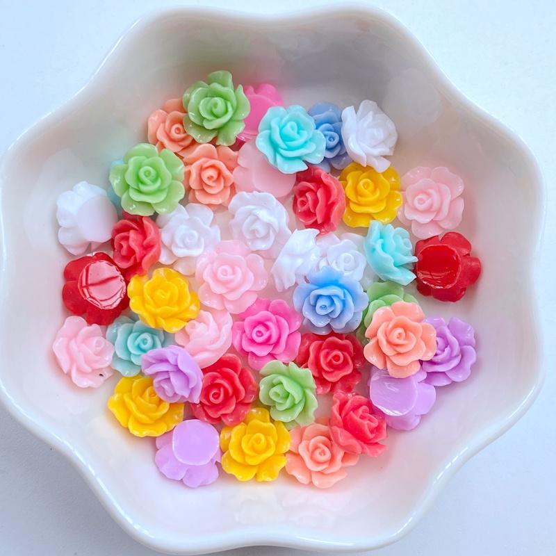 50Pcs New Cute Mini 10mm Mixed Rose Resin Nail Parts Accessories Kawaii DIY Nail Art Decoration