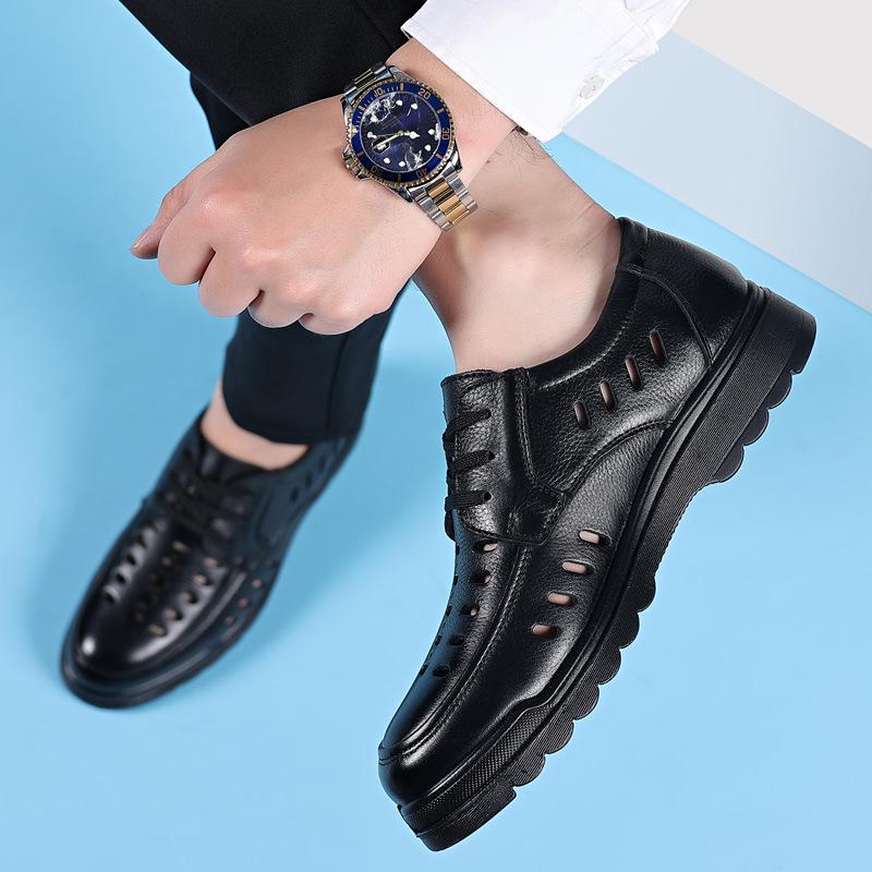 Kožené sandály Letní Business Pravá kůže Pánské boty Měkká kůže Měkká podrážka Duté Prodyšné Protiskluzové Ležérní Kožené boty