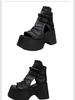 Johnature Vintage Thick Sole Sandals Boots Women Peep Toe Genuine Leather Comfort Heightening Platform Shoes