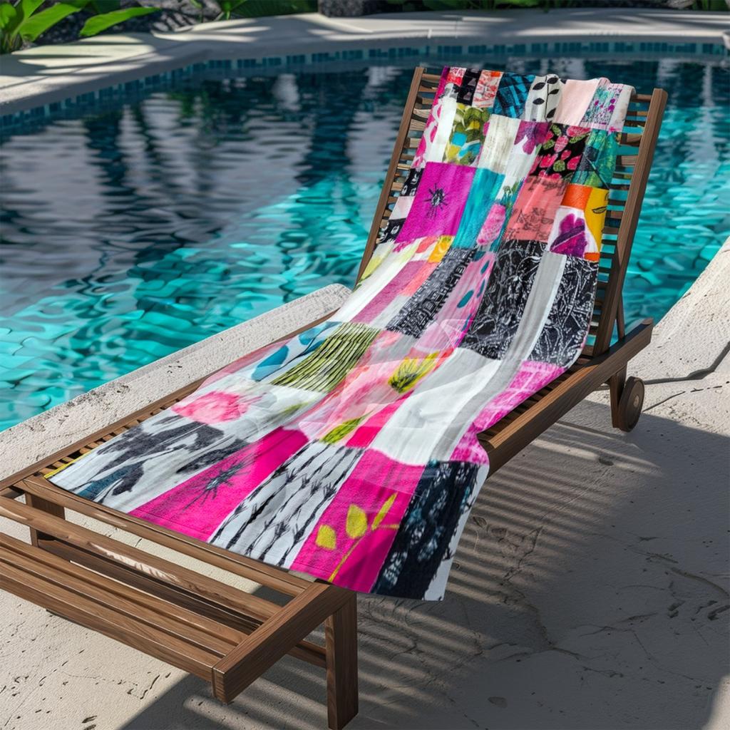Large Microfiber Beach Towel 2D Flat Printed Colorful Patchwork Sand Free Soft Absorbent Bath Towel For Beach Pool Travel 1PC